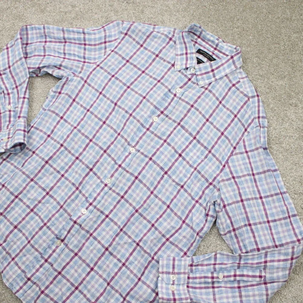 Banana Republic Camden Standard Fit Shirt Mens Medium‎ Red/Blue 100% Linen L/S